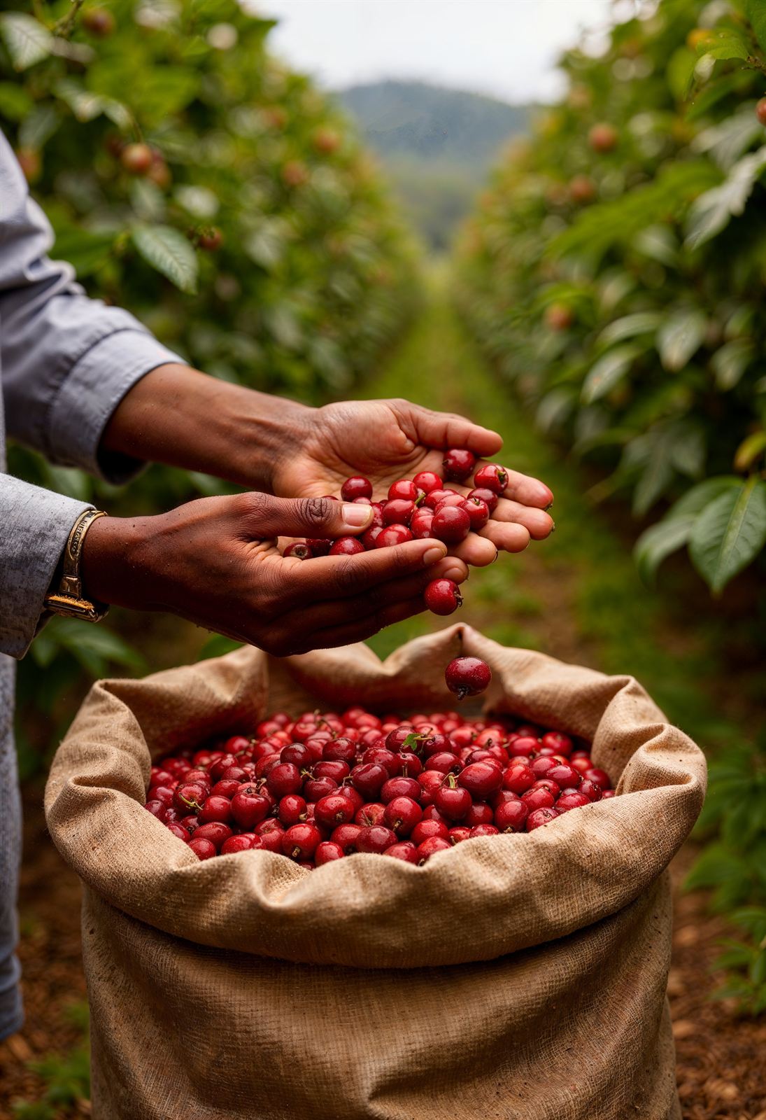 Drying coffee on raised beds